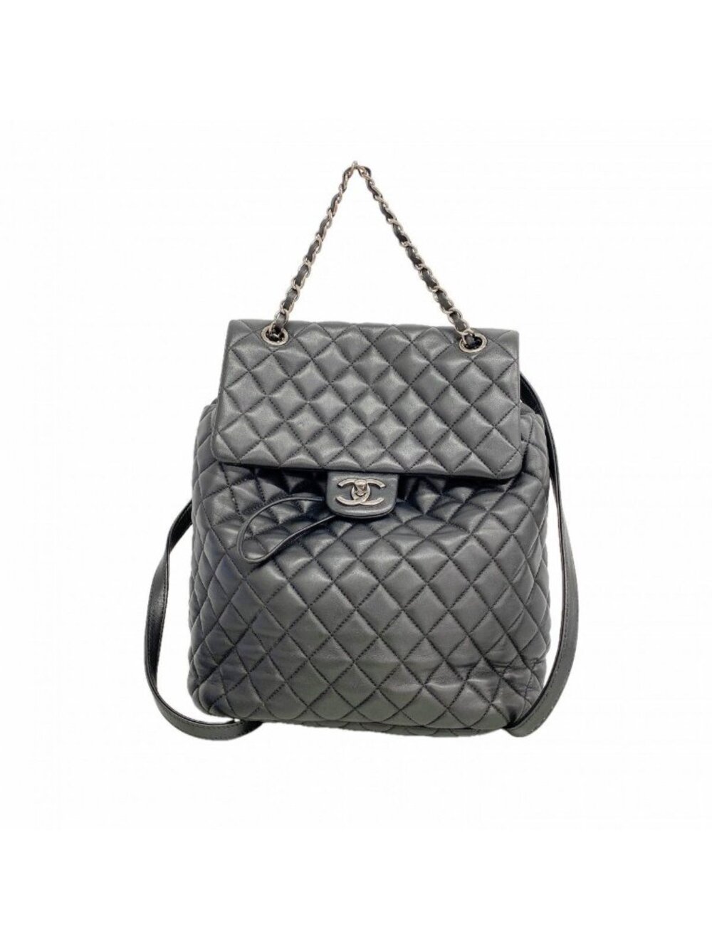 Chanel Backpack Quilted Lambskin Black Silver